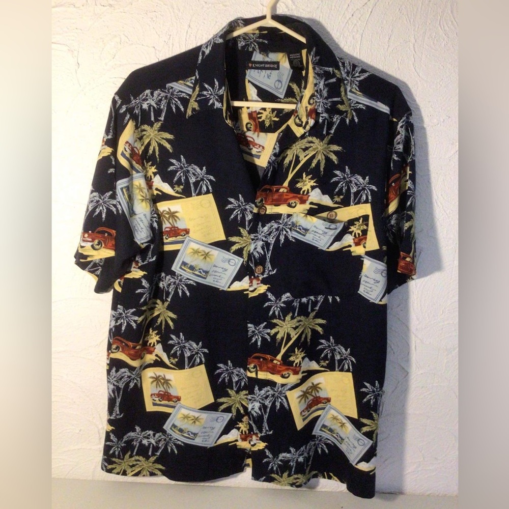 Authentic Knightsbridge Retro Cars Art Men’s Dark Blue Dress Shirt size 18